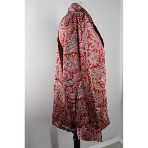 Lauren Ralph Lauren M Paisley Print Satin Button Down Pajama Top Long Sleeve - Picture 3 of 7